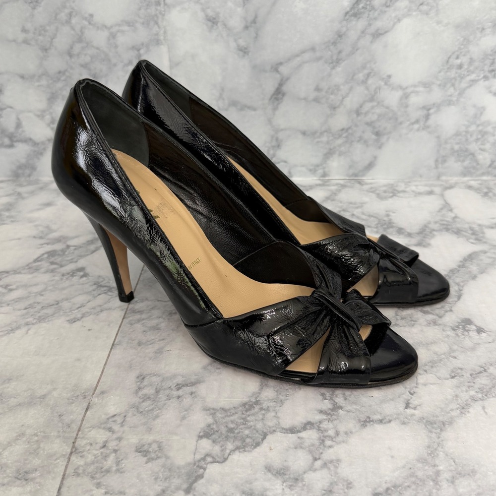 Butter Peep Toe Pumps 8.5 Black Patent Leather Knotted Bow Stiletto Italy